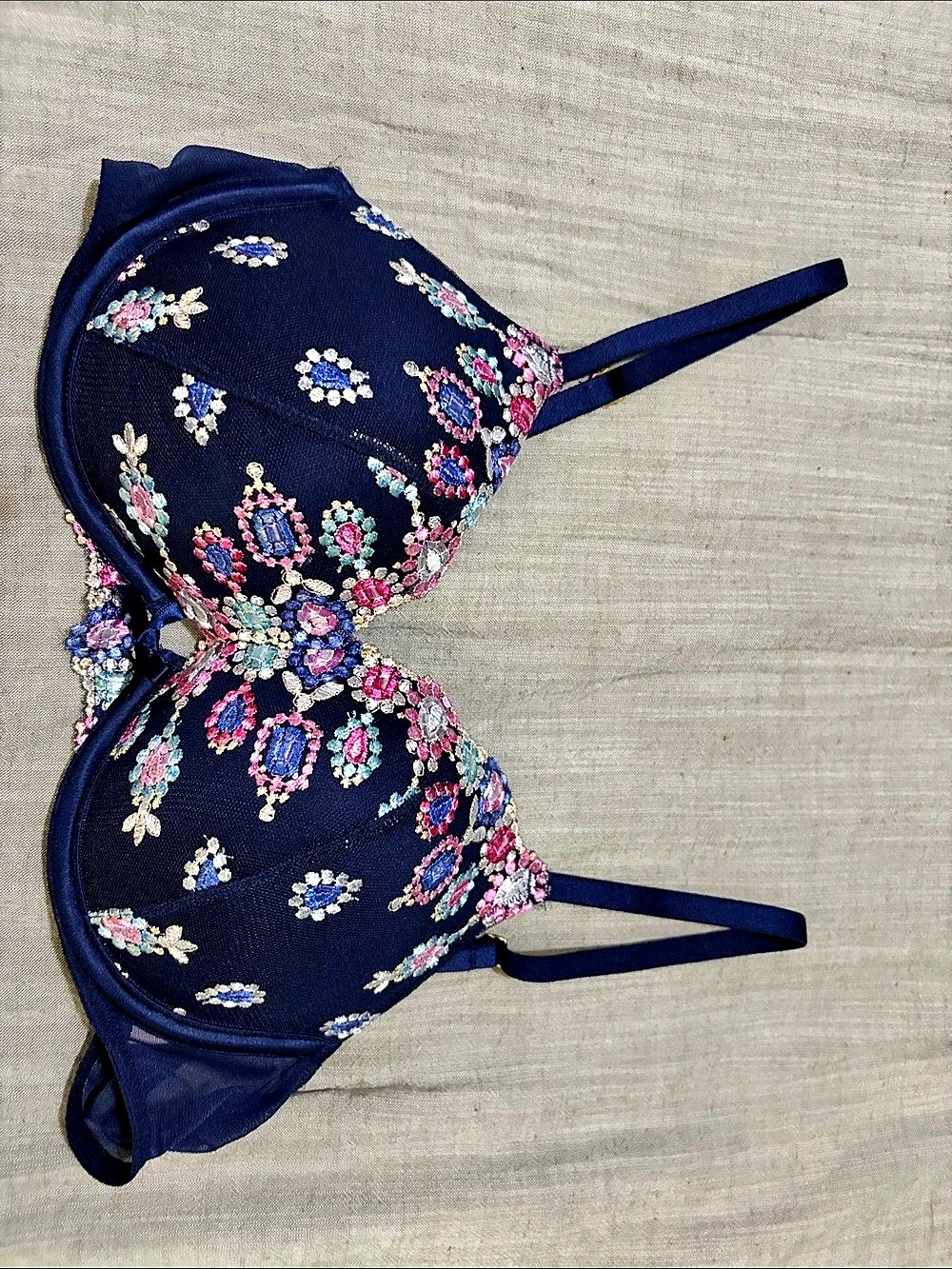 Victoria's Secret Dream Angels Bejeweled Embroidery Push-Up Bra Blue & Pink 36B/